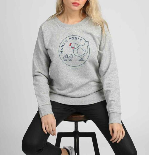 sweat-maman-poule-2poussins-gris