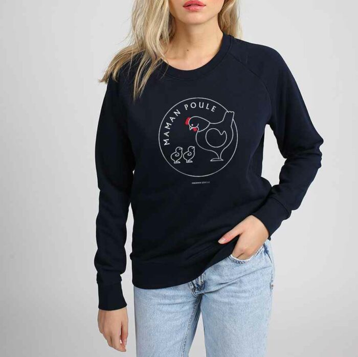 sweat-maman-poule-2poussins-navy