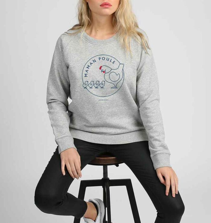 sweat-maman-poule-4poussins-gris