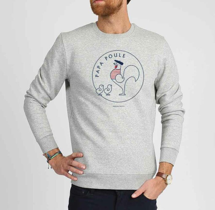 sweat-papa-poule-2poussins-gris