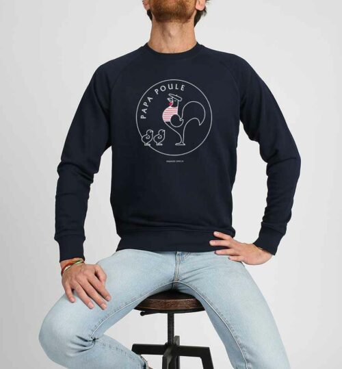 sweat-papa-poule-2poussins-navy