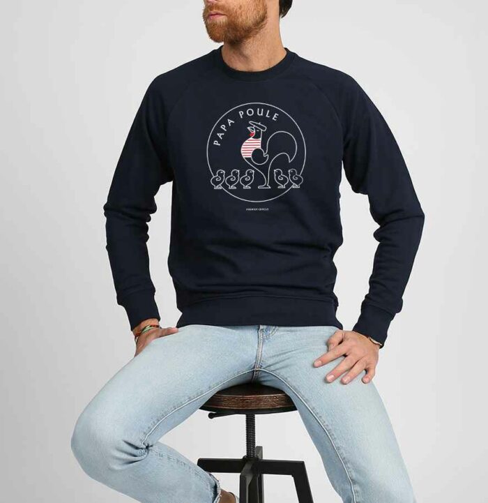 sweat-papa-poule-5poussins-navy